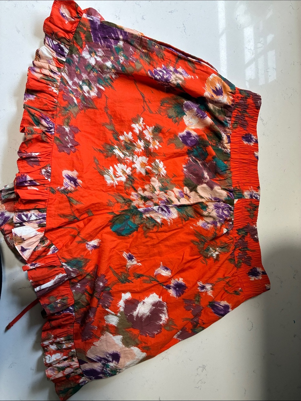 Red Floral Ruffled Mini Skirt